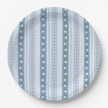 Ouderwetse Chambray Blauwe Scallop Bloem Streep
