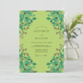 Ouderwetse Chartreuse Aqua Blad Bruiloft Kaart (Staand voorkant)