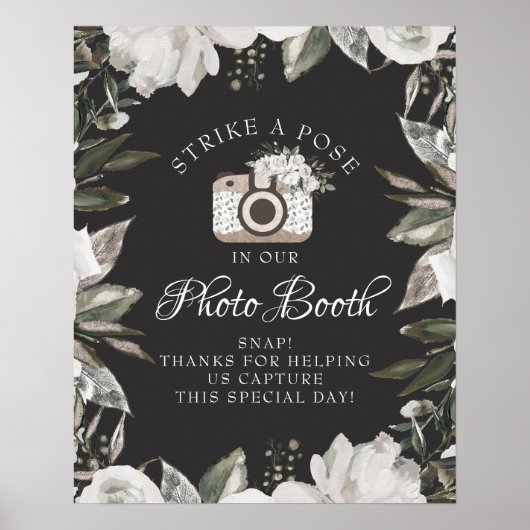 Ouderwetse Cherish Floral Foto Booth Huwelijksbord Poster (Voorkant)