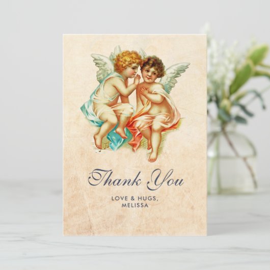 Ouderwetse  Cherub Angels Dank je wel Bedankkaart (Staand voorkant)