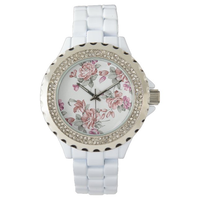 Ouderwetse Chic  Vervallen Meisjesachtige Bloemen Horloge (Voorkant)
