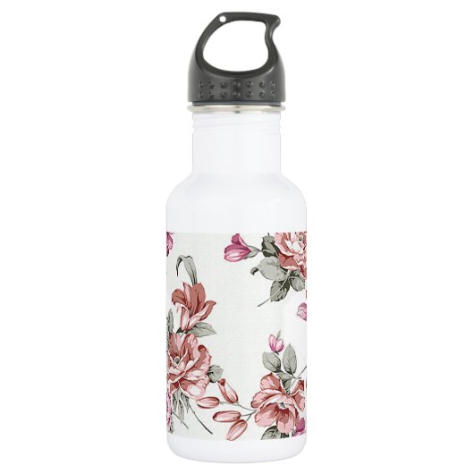 Ouderwetse Chic  Vervallen Meisjesachtige Bloemen Waterfles (Voorkant)
