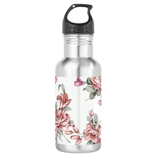Ouderwetse Chic Vervallen Meisjesachtige Bloemen Waterfles (Voorkant)