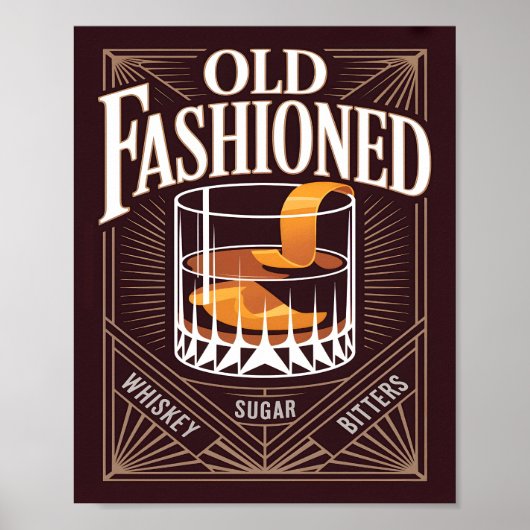Ouderwetse Cocktail Art Deco Vintage Bar Poster (Voorkant)