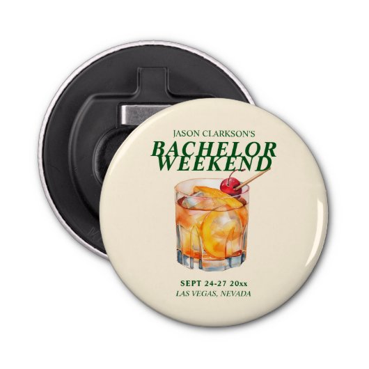Ouderwetse cocktail vrijgezellenweekend button flesopener (Voorkant)