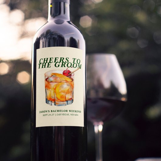 Ouderwetse cocktail vrijgezellenweekend wijn etiket