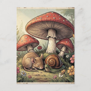 Ouderwetse Cottage Core Paddenstoelen en Wilde Die Briefkaart