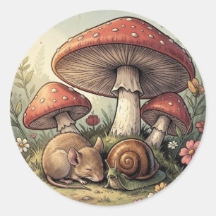 Ouderwetse Cottage Core Paddenstoelen en Wilde Die Ronde Sticker