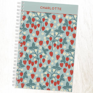 Ouderwetse Cottagecore Aardbei Bloemen Personalize Notitieboek