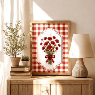 Ouderwetse Cottagecore Rode Lint Papaver Boeket Poster