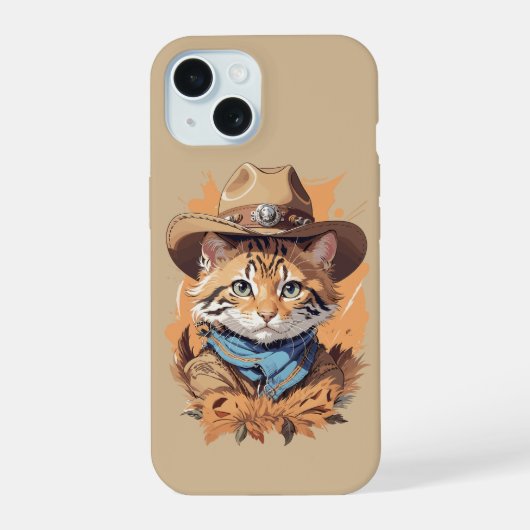 Ouderwetse Cowboy Kitten Ontwerp iPhone 15 Case (Achterkant)
