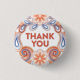Ouderwetse Dank je wel met bloemen en retro krulle Ronde Button 3,2 Cm