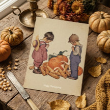 Ouderwetse Dankbare Kinderen Gelukkig Thanksgiving
