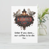 Ouderwetse design van een spookcafé met geesten en kaart (Staand voorkant)