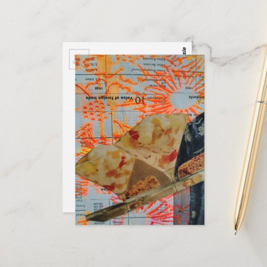 Ouderwetse dessert mixed media collage briefkaart (Voorkant / Achterkant in situ)