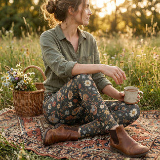 Ouderwetse Donkere Bloem Wilde Bloem Leggings