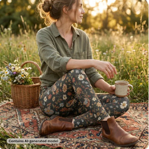Ouderwetse Donkere Bloem Wilde Bloem Leggings