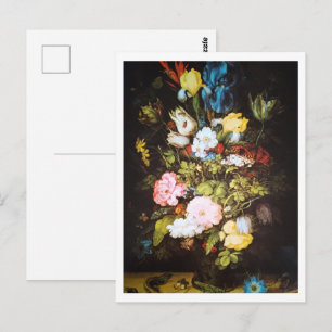 Ouderwetse Donkere Bloemenprint Briefkaart