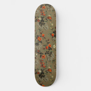 Ouderwetse donkere bloemmotief sinaasappelroos bot persoonlijk skateboard