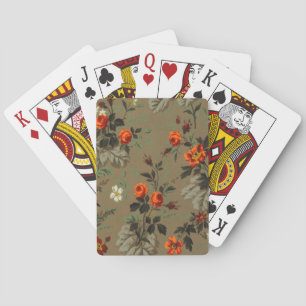 Ouderwetse donkere bloemmotief sinaasappelroos bot pokerkaarten