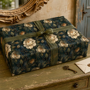 Ouderwetse donkere peony botanische bloem cadeaupapier