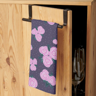 Ouderwetse donkerpaarse bloemen theedoek