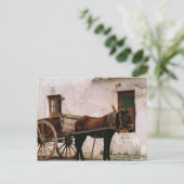 Ouderwetse door paarden getrokken kar briefkaart (Staand voorkant)