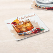 Ouderwetse Drink met kersen en Sinaasappel Kartonnen Onderzetters (Schuin)