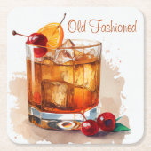 Ouderwetse Drink met kersen en Sinaasappel Kartonnen Onderzetters (Voorkant)