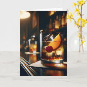 Ouderwetse Drink verjaardagswens Kaart (Gele Bloem)