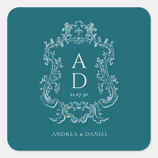 Ouderwetse Elegante Bloemen Vierkante Sticker (Voorkant)