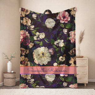 Ouderwetse Elegante bloemige roze bloemen blauwe m Fleece Deken
