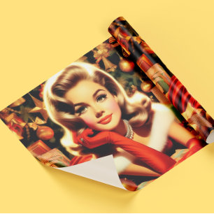 Ouderwetse Elegante Kerst Meisje Cadeaupapier