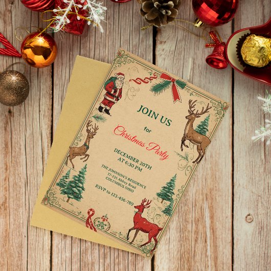 Ouderwetse Elegante Kerstfeest Kaart