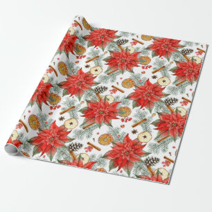 Ouderwetse Elegante Kerstwaterverf Poinsettia Cadeaupapier