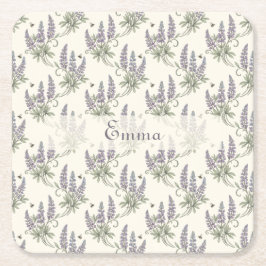Ouderwetse Elegante Lupine & Bijen Botanisch Patro Kartonnen Onderzetters