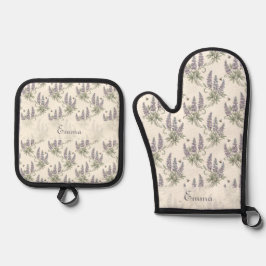 Ouderwetse Elegante Lupine & Bijen Botanisch Patro Ovenwant & Pannenlap Set