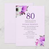 Ouderwetse Elegante Paarse Bloem 80ste Verjaardags Kaart (Voorkant / Achterkant)