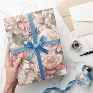 Ouderwetse Elegante Roze Tuin Watercolor Patroon Cadeaupapier