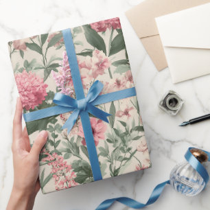Ouderwetse Elegante Roze Tuin Watercolor Patroon Cadeaupapier
