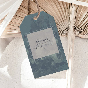 Ouderwetse Elegante Rustieke Turquoise Bloemrijke  Cadeaulabel