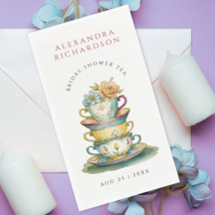 Ouderwetse Elegante Waterverf Bruidsdouche Theepar Servet