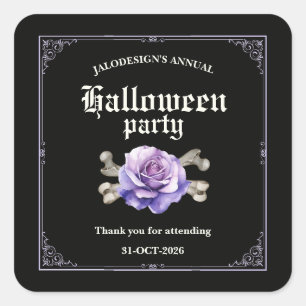 Ouderwetse Elegante Zwarte Paarse Roos Halloween F Vierkante Sticker