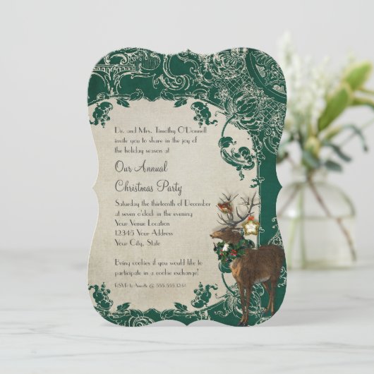 Ouderwetse Elegantie Kerst Toile Bloem Damast Kaart (Staand voorkant)