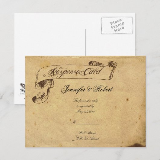 Ouderwetse elegantie perkament Quill RSVP Uitnodiging Briefkaart (Voorkant / Achterkant)