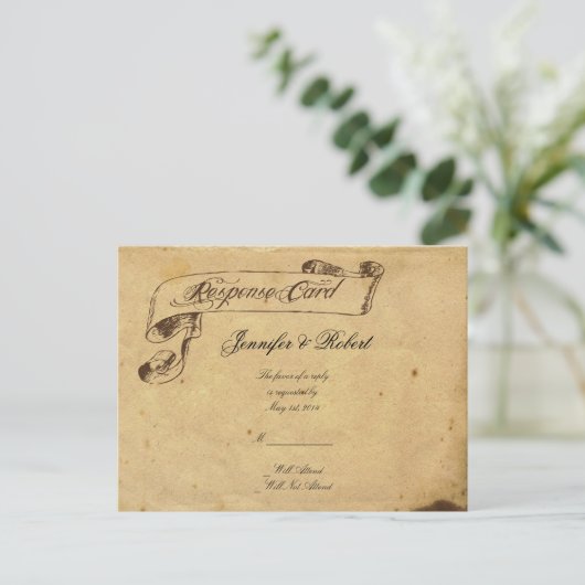 Ouderwetse elegantie perkament Quill RSVP Uitnodiging Briefkaart (Staand voorkant)