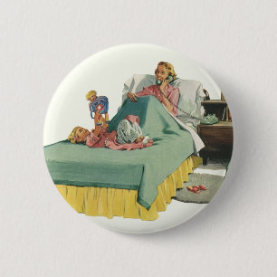 Ouderwetse familie die moeder ontbijt op bed serve ronde button 5,7 cm