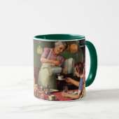 Ouderwetse familie die ontbijt in de keuken mok (Voorkant rechts)