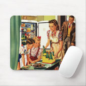 Ouderwetse familie in de keuken Moeder Vader Kinde Muismat (Met muis)