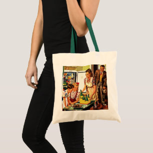 Ouderwetse familie in de keuken Moeder Vader Kinde Tote Bag